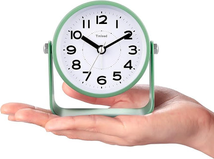 Tinload Analog Alarm Clock for Bedroom, Silent Non-Ticking Quartz Movement, Battery Operated with Snooze & On-Demand Light, Bedside Desk Table Clock, Ideal for Home, Office (Green)