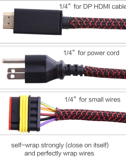 Alex Tech 25ft - 1/4 inch Cord Protector Wire Loom Tubing Cable Sleeve Split Sleeving For USB Cable Power Cord Audio Video Cable – Protect Cat From Chewing Cords - Blackred