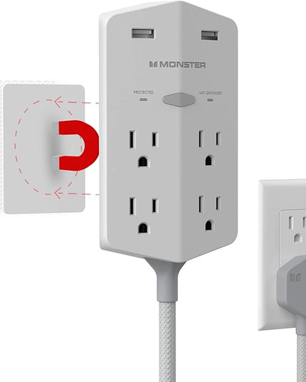 Monster Power Shield XL Surge Protector with Outlet Extender, Multiple Plug Outlet with 4 AC Outlets and 2 USB-A Ports, Reliable Wall Outlet with USB Ports