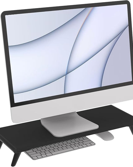 loukin Monitor Stand Riser for Desk, 22.4" x 8.3" Larger Computer Stand for Laptop, PC, Printer, Sturdy Desktop Computer Shelf with Non-Skid Rubber, Home Office (Black)