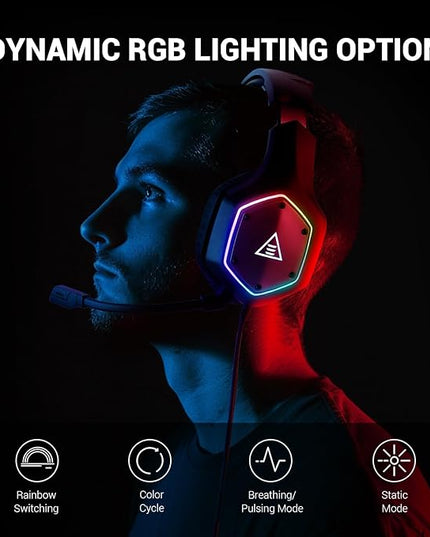 EKSA E1000 V2 Gaming Headset, PC Headset with USB C Plug, Wired Headphones with Noise Canceling Microphone, 7.1 Surround Sound, RGB Light, include USB Adapter for Computer,Mac, PS4/PS5 Console, Laptop