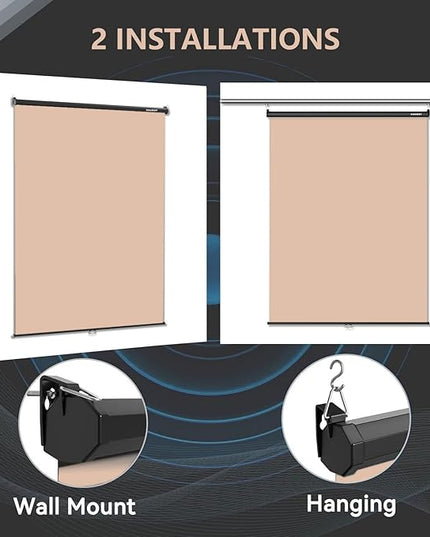 RAUBAY Retractable Pull Down Beige Screen Backdrop - 59.8" x 86.6" Collapsible Wall-Mount Nude Background for Professional Video Production, Photography, TikTok and Video Conferencing
