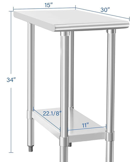 HARDURA Stainless Steel Work Table Commercial 30×15 Inches Kitchen Prep Table and Heavy Duty Commercial Workbench NSF 430 with Undershelf and Galvanized Legs