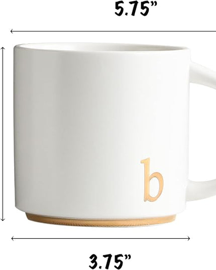 COLLECTIVE HOME - Monogram Ceramic Mugs, 15 oz Golden Initial Coffee Cups, Elegant Alphabet Tea Mugs, Elegant Personalized Mug with Gift Box, Luxurious Cups for Office and Home (b)