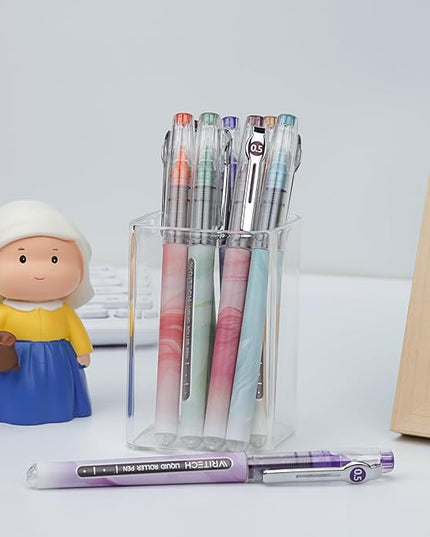 WRITECH Liquid Ink Rollerball Pens: Multi Colored 0.5mm Extra Fine Point Tip Rolling Roller Ball Pen 8ct Assorted Colors for Journaling Smooth Writing Note Taking No Bleed & Smudge & Smear