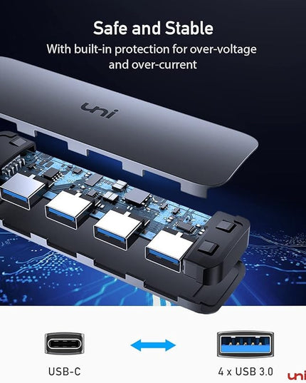 uni USB C to USB Hub 4 Ports, Aluminum USB Type C to USB Adapter with 4 USB 3.0 Ports, Thunderbolt 3 to Multiport USB 3.0 Hub Adapter for MacBook Pro/Air 2020/2019, iPad Pro, Dell, Chromebook and more