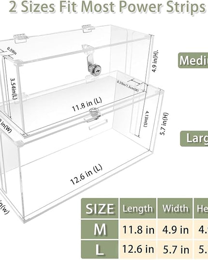 2PC Acrylic Plug Organizer Upgrade,Cable Management Box with Lock,Cable Organizer Box for Surge Protector Power Strip,TV Computer,Cable Wires of Home,Office,Child and Pet Proof