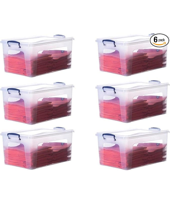 Superio Storage Bins with Lids- Clear Boxes for Organizing, Stackable Plastic Containers- BPA Free, Non-Toxic, Odor Free, Organizer for Home, Office, Dorm (6 Pack, 28.5 Qt)