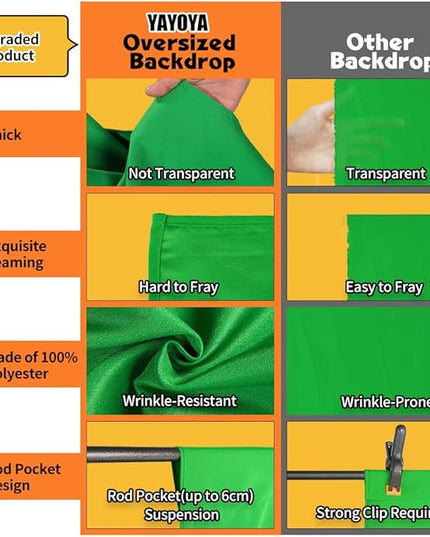 Green Screen Backdrop 10 x 20 ft, Photography Greenscreen Background for Streaming, 3 x 6M Photo Studio 100% Pure Polyester Collapsible Green Backdrop Background for Video Recording
