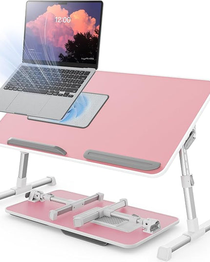 Laptop Desk for Bed with Cooling Fan, SAIJI Height & Angle Adjustable Laptop Stand for Bed, Lap Desk Tray Table, Lightweight Foldable Portable Computer Table