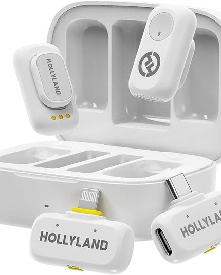 Hollyland Lark A1 Wireless Mini Microphone for iPhone & Android, 48kHz/24-bit, 3-Level Intelligent Noise Cancel, Microphone for YouTube, Podcast, Vlogging (White, 2TX + 2RX + Charging Case)