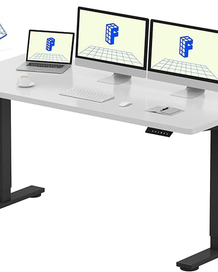 FLEXISPOT EN1 One-Piece Standing Desk with 1-Inch Thick Desktop, 60"x24" Electric Height Adjustable Desk for Home Office & Multi-Device Workstations, White