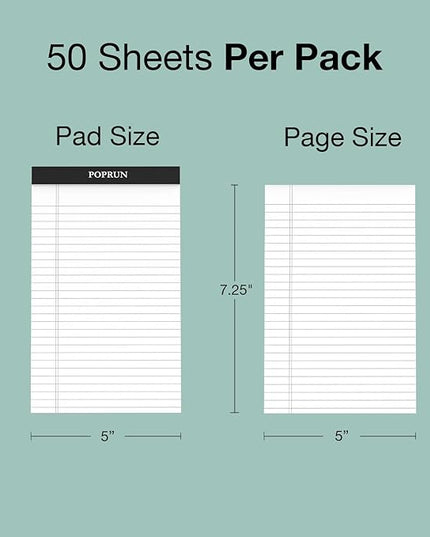POPRUN Small White Legal Pads 5 x 8 Narrow Ruled, 100GSM Writing Paper Pad, Bulk Lined Notepad Notebooks for Work School, Classroom Office Supplies, 3 Pack
