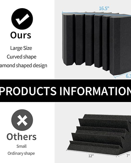Focusound 4 Pack Bass Traps Corner Acoustic Foam Corner 16.5" X 6.3" X 12" Acoustic Foam Panels Soundproof Padding Wall Panel Corner Block for Home Studio and Theater