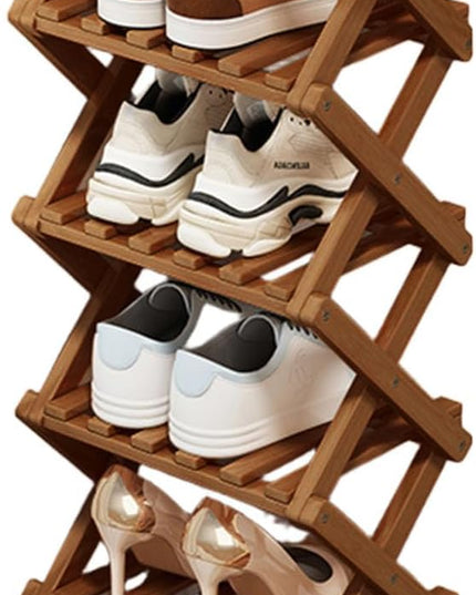 Comeon Bamboo Shoe Rack, Foldable Vertical Shoe Rack for Front Door Entrance Narrow Shoe Organizer Small Shoe Shelf for Entryway Shoe Storage Closet Multi-Tier (Brown Colors,6 Layers)