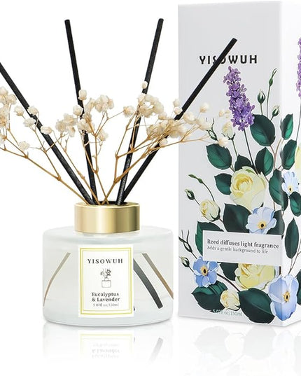 YISOWUH Reed Diffuser Set,5.07 fl oz (150 ml) - Eucalyptus & Lavender Oil Diffusers with 8 Reed Sticks,Home Fragrance Reed Diffuser for Bathroom Shelf Decor