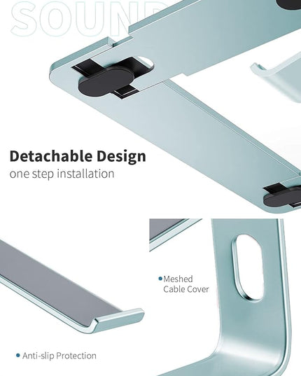 SOUNDANCE Laptop Stand, Aluminum Computer Riser, Ergonomic Laptops Elevator for Desk, Metal Holder Compatible with 10 to 15.6 Inches Notebook Computer, Aquamarine