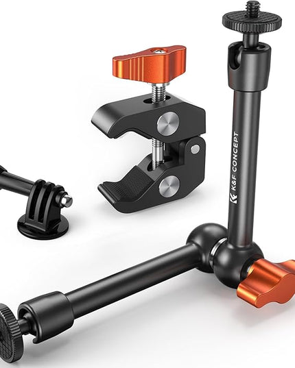 K&F CONCEPT 9.8" Magic Arm Clamp Kit with 1/4" & 3/8" Thread Screw 360° Ball Heads Articulating Magic Arm with Tripod Mount Adapter for Gopro/LED Lights/Monitor/Flash/Microphone/DSLR Camera