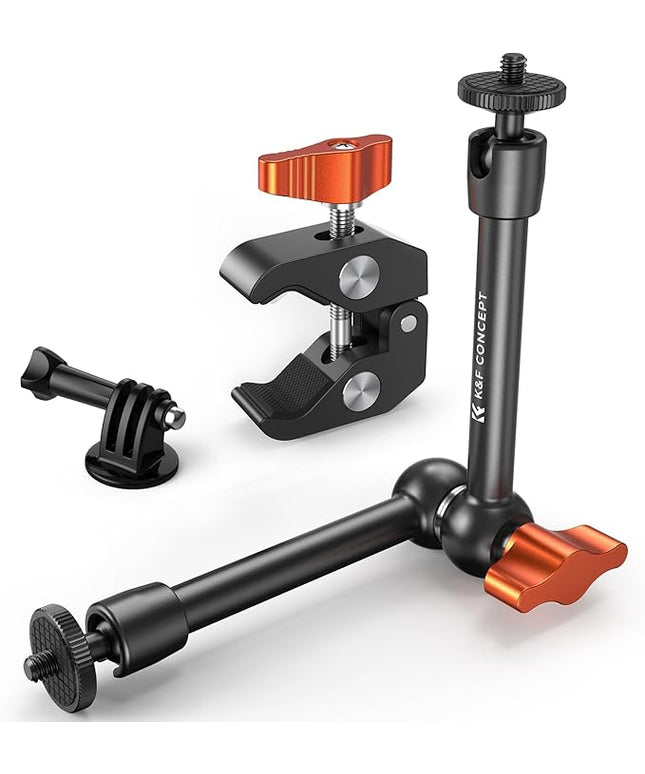 K&F CONCEPT 9.8" Magic Arm Clamp Kit with 1/4" & 3/8" Thread Screw 360° Ball Heads Articulating Magic Arm with Tripod Mount Adapter for Gopro/LED Lights/Monitor/Flash/Microphone/DSLR Camera