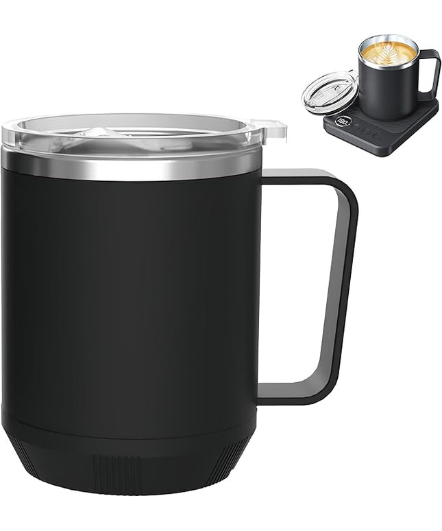 Felibeaco 16oz Heated Coffee Mug with Flat Bottom for Rapid Heating, Stainless Steel Heated Coffee Cup Suitable for Different Coffee Mug Warmer/Heaters, Heated Mug/Cup for Home and Office Desk,Black