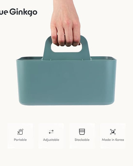 BLUE GINKGO Stackable Organizer Caddy – Korean-Made Portable Tote for Bathroom, Office, Crafts, or School Supplies (Rectangle, Green)