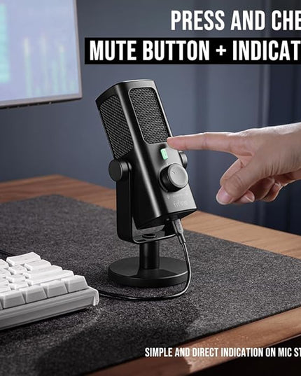 FIFINE USB-Podcast-Condenser-Microphone for Studio-Recording/Computer-Streaming, Desktop-Metal-Mic for YouTube Music Vocal Creation, with Monitor-Mix Volume-Control, Low-Cut Switch (PROFILE3)