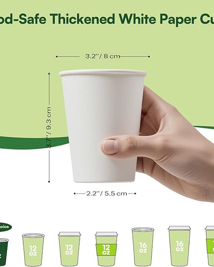 Small Paper Cups 8 oz Coffee Cups Disposable, 200 Pack Leak Proof Hot Cups, 300GSM Thickened White Disposable Cups, Unbleached Small Drink Cups for Everyday Office Coffee Bar Supply Party Essentials