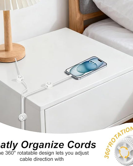6 Pack Cord Organizer Magnetic Cable Clips, 360° Rotation Cable Clips - Adjustable Cord Holder for Nightstand, Adhesive Cable Management Cord Clips, Cable Holder & Charger Organizer（White