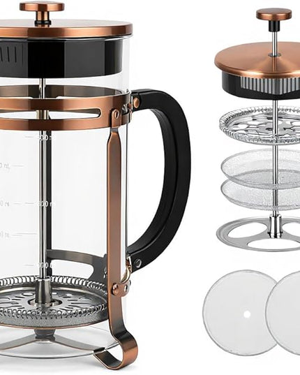 French Press Coffee Maker 34 oz, 304 Stainless Steel Double Mesh Filter, Borosilicate Glass, Heat-Resistant, BPA-Free, Large Capacity for Family & Office, Great Gift