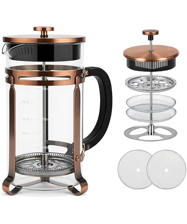 French Press Coffee Maker 34 oz, 304 Stainless Steel Double Mesh Filter, Borosilicate Glass, Heat-Resistant, BPA-Free, Large Capacity for Family & Office, Great Gift
