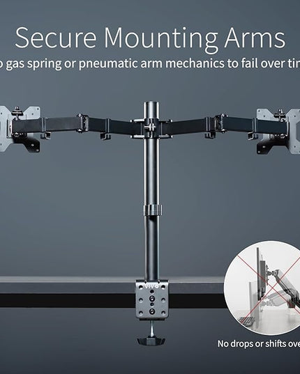 VIVO Dual Monitor Desk Mount, Holds 2 Computer Screens up to 30 inches and 22lbs Each, Heavy Duty Fully Adjustable Steel Stand with C-Clamp and Grommet, Black, STAND-V002