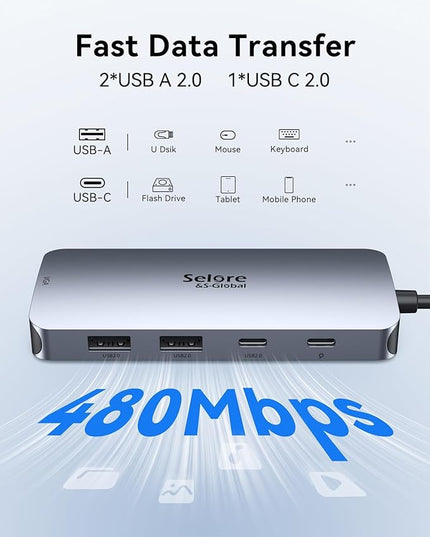USB C Docking Station Dual Displayport Monitor, USB C Hub Displayport with 2 DP, HDMI, VGA, PD Charging, USB A&C 2.0 Ports Multi Monitors Adapter for Dell/HP/Lenovo, etc
