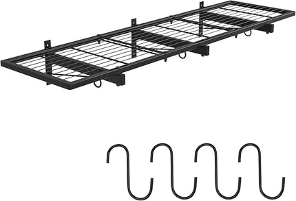 Garage Wall Shelves, 46"X12.5" Garage Shelving Wall Mounted, Heavy Duty Shelf Storage Rack with 4 Hooks, Black Organizer Floating Metal Shelf 160 LBS Capacity for Office, Basement, Laundry Room