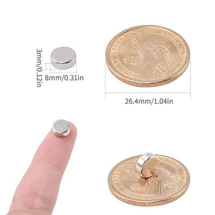 MIN CI 100 Pcs Super Strong Neodymium Disc Magnets, 8 x 3mm Small Magnets Heavy Duty, Mini Round Rare Earth Magnet s, for Locker Industrial Dry Erase Board Whiteboard Fridge Crafts