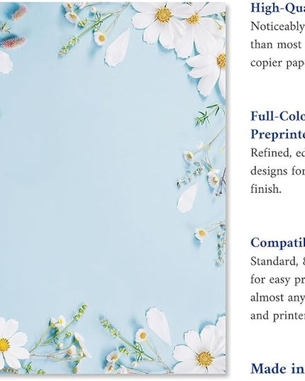 Current Shasta Daisy Floral Letter Paper - Spring Stationery Papers With Decorative Shasta Daisy Border, Printable Holiday, Wedding & Bridal Shower, & Invitation Sheets, Set of 25, 8 1/2" x 11"