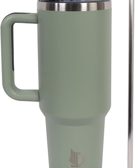 40oz Insulated Tumbler with Handle, Leakproof Straw Lid & Carry Handle - Double Wall Vacuum Insulation Keeps Ice 24 Hours, BPA Free Stainless Steel Water Bottle (Olive Green)