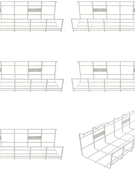 Under Desk Cable Management- 6 Pack Cord Organizer. Metal Wire Cable Management Tray for Office, Studio and Home. Super Sturdy Under Table Cable Managements - White Cable Organizer