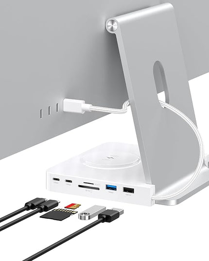 USB C Hub for iMac 24-inch 2021/2023/2024, 10Gbps USB-C*2 & USB-A, SD/TF Reader, 15W Wireless Charge, Accessory Adaptor for iMac M1 M2 M4