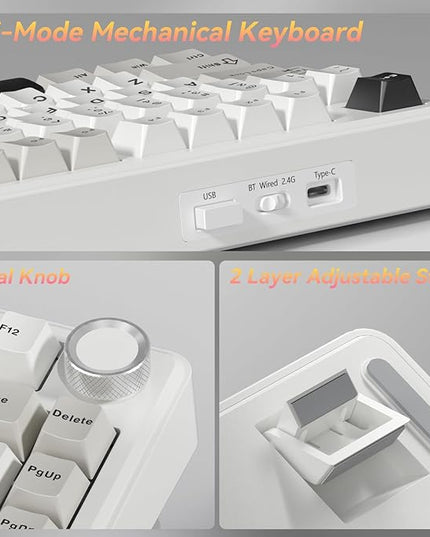 SOLAKAKA A75 75% Wireless Mechanical Keyboard, Hot Swappable Gaming Keyboard with Multifunction Knob & RGB, Gasket Mounted Creamy Keyboard, PBT Keycaps, Compact Layout for Win/Mac/PC