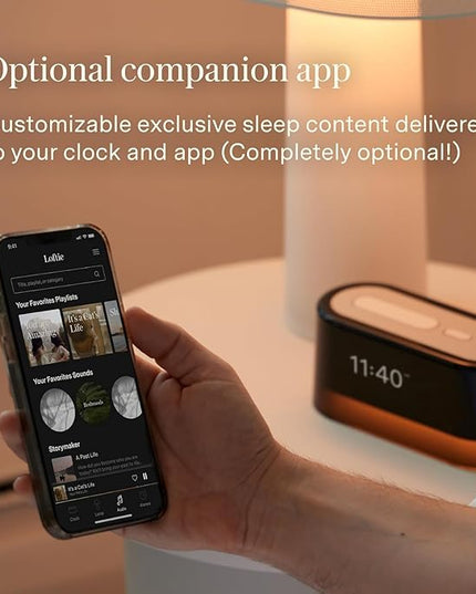 Loftie Alarm Clock with Sound Machine –Smart Alarm Clock w/Light, White Noise, Bluetooth Speaker, Night Light Sound Machine,100+ Sounds, Blackout Mode, No WiFi Mode, Optional Subscription-Midnight
