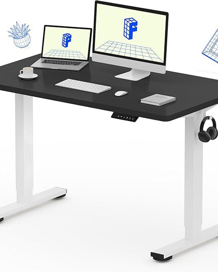 FLEXISPOT EN1 One-Piece Standing Desk with 1-Inch Thick Seamless Desktop, 48"x24" Electric Height Adjustable Desk for Home Office, Multi-Monitor Setups & Easy Assembly, Black