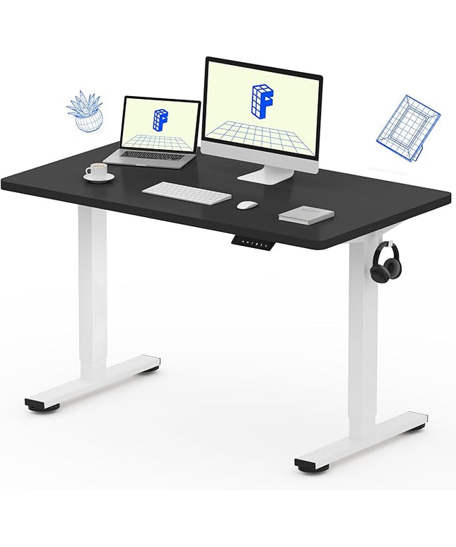 FLEXISPOT EN1 One-Piece Standing Desk with 1-Inch Thick Seamless Desktop, 48"x24" Electric Height Adjustable Desk for Home Office, Multi-Monitor Setups & Easy Assembly, Black