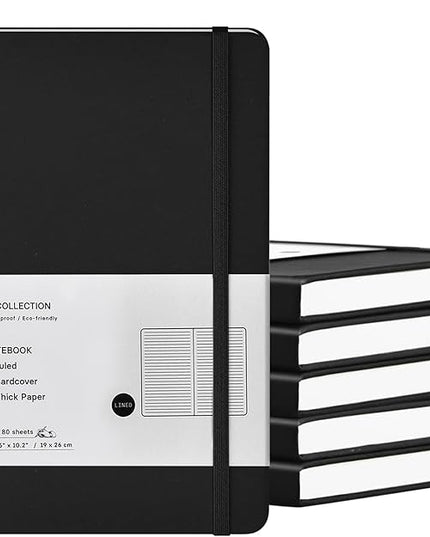 Coopay 6 Pack B5 Notebooks Journal College Ruled Composition Notebooks Classic Hardcover Lined Journals for Office Home School Business Writing Note Taking, 10.2" x 7.5", 100GSM Thick Paper (Black)