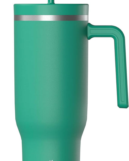Hydrapeak Voyager 40 Oz Stainless Steel Tumbler with Handle, Insulated Water Bottle With Straw & Lid, Cupholder Friendly Reusable Travel Mug (Kelly Green)