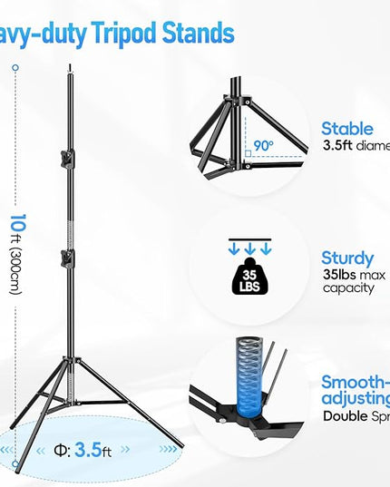 EMART Back Drop Adjustable Stand,10X10X10ft Square Backdrop Stand Heavy Duty Photography Background Support System Kit with 300° Rotatable Connector and 12 Spring Clamp for Party,Wedding,Photo Studio