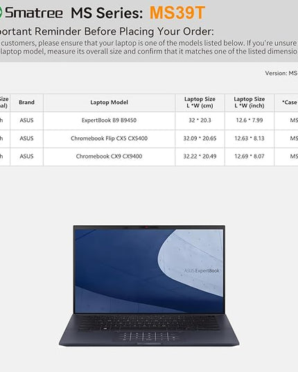 Smatree MS39T Hard EVA Protective Sleeve Case with Stand Compatible for 14 inch ASUS ExpertBook B9450, Chromebook CX9400/Flip CX5400, ProArt Display PA148CTV Portable Touchscreen Monitor