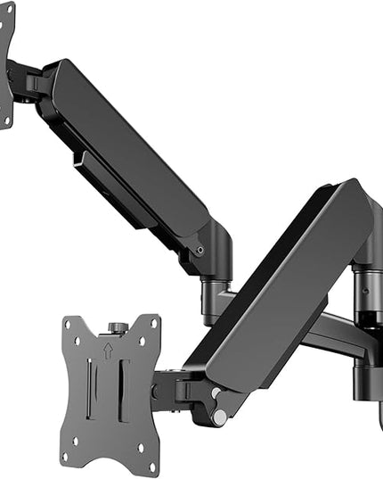 PUTORSEN Dual Monitor Wall Mount for 17-32 inch Flat/Curved Computer Screens, Full Motion Wall Monitor Mount with VESA 75x75/100x100 mm, Each Holds Up to 19.8lbs, Black
