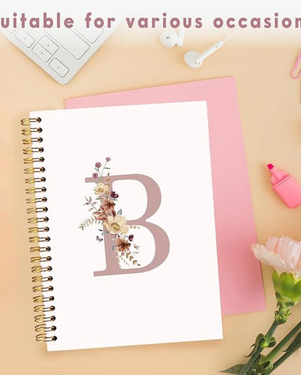 Lacama Pink Initial Letter B Notebook, Aesthetic Wildflower Personalized Journal Spiral Notebook, Customized Monogrammed Gifts, Birthday Gifts for Women, School Supplies, Office Supplies 5.5x8.3