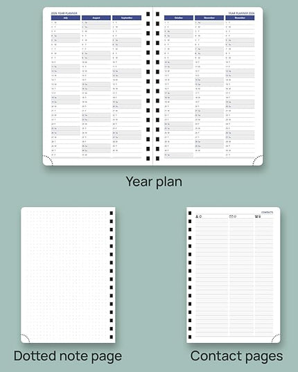 POPRUN Daily Planner 2025-2026 One Page per Day (6'' x 8.5'') with Spiral Bound Leather Soft Cover, Academic Year Appointment Book (Jul.2025 - Jun.2026) with Hourly Slots, Inner Pocket- Forest Green