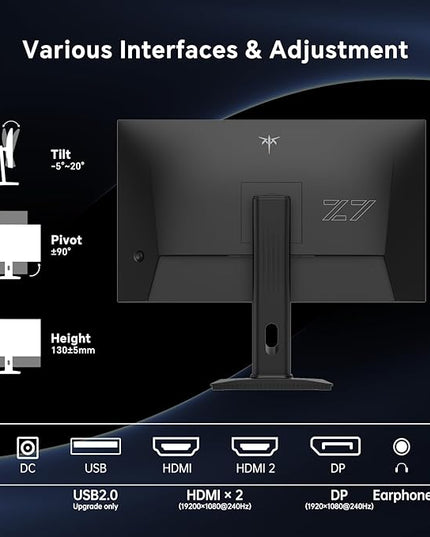 KTC 27 Inch Gaming Monitor 240Hz, FHD 1080p Fast IPS Computer Monitor with Adaptive Sync, HDR, Height Pivot Tilt Adjustable, Vesa Mount, HDMI/DP/USB, H27F7